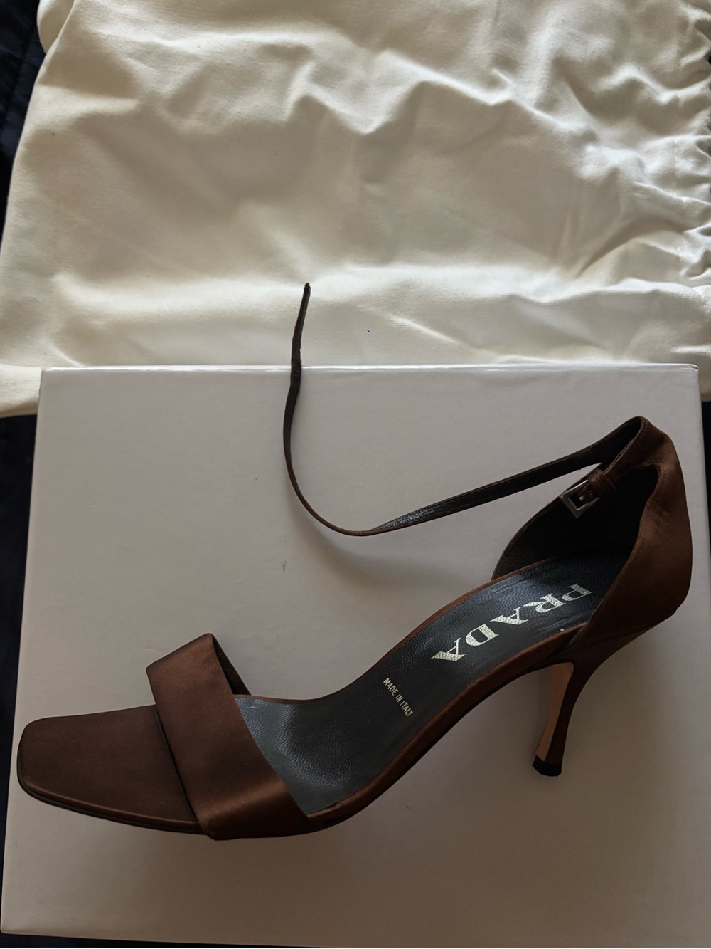 Prada Brown Satin Open-Toe Heels